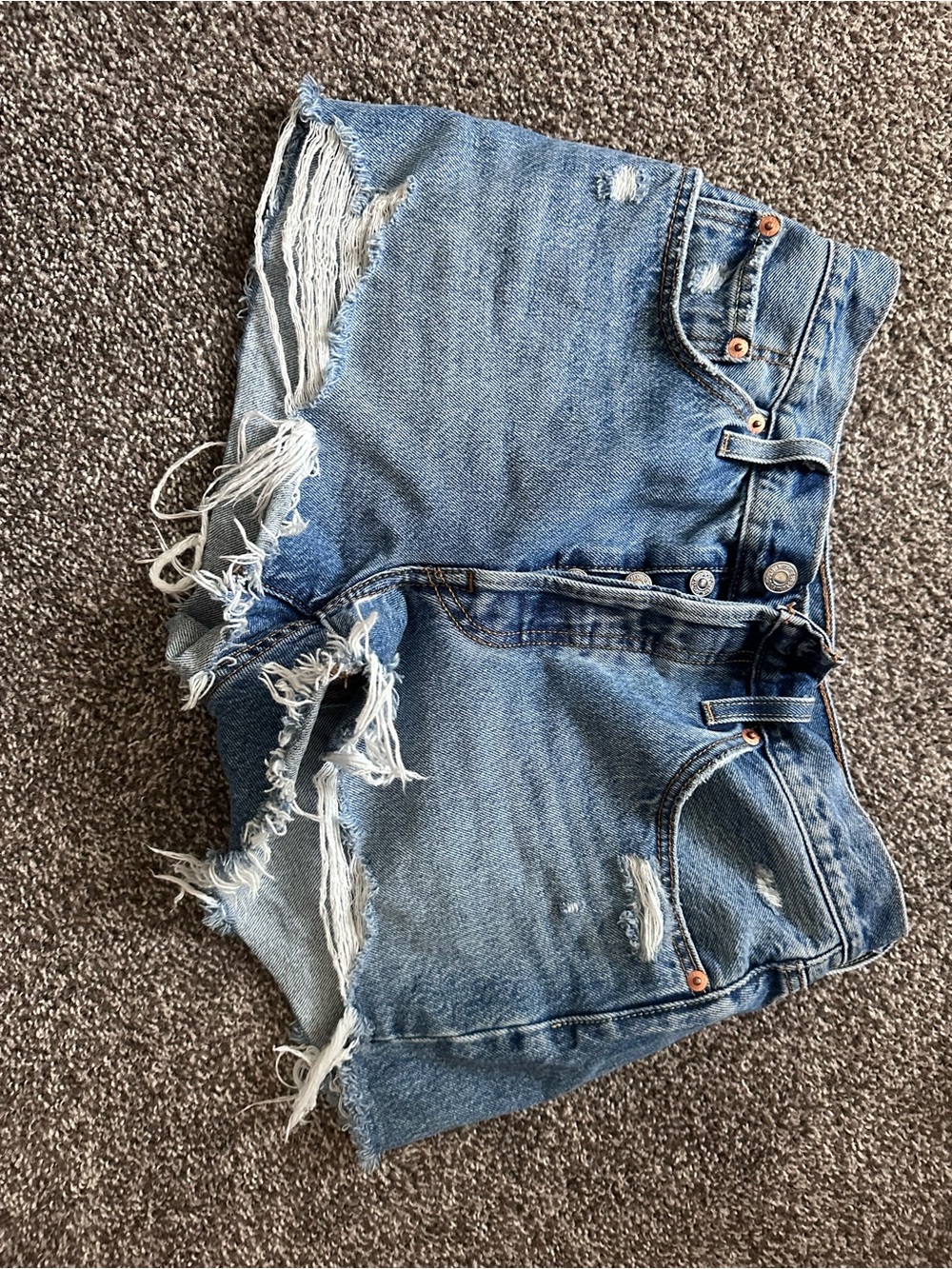 Levi's Light Blue Distressed Denim Cutoff Shorts 501